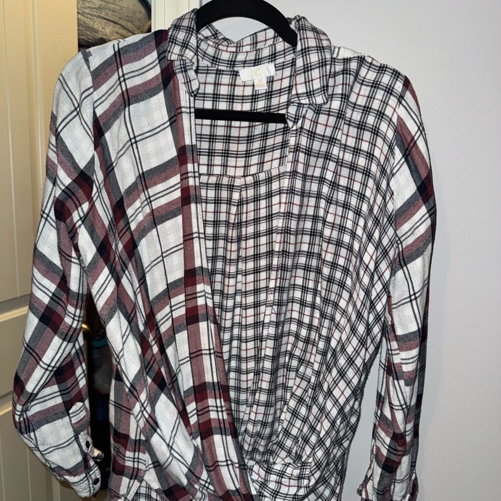 Charming Charlie Plaid Wrap Top - Red and Black